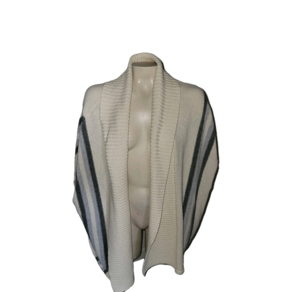 OLD NAVY Striped Open Front Cardigan Duster Sweater Shawl Cream Gray Tunic Knit